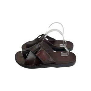 Jerusalem Sandals Men's Asher Brown Leather Toe Loop Slides 43 / US 10
